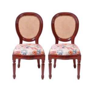 Teak Wood Curved Spherical Authentic Cane Dining Chair Set Of 2