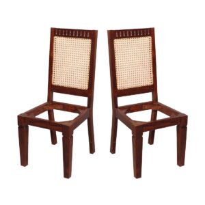 Traditional Carved Teak Wood With Authentic Cane Dining Chair Set of 2