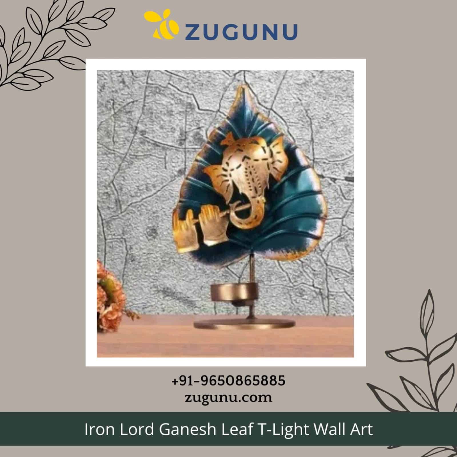 Wall Art Iron Lord Ganesh Leaf T Light Zugunu