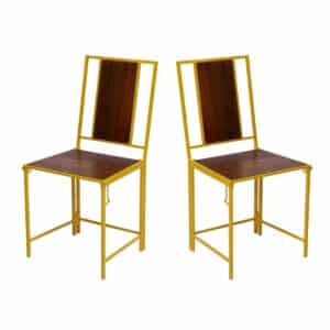 Yellow Wooden Metallic Dining Folding Chair Set of 2