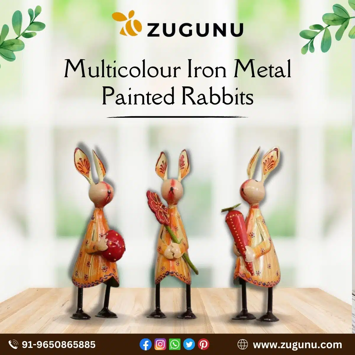 Buy Multicolour Iron Metal Painted Rabbit Small Animal 2