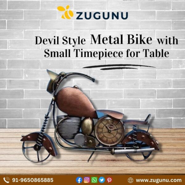Devil Style Metal Bike With Small Timepiece For Table