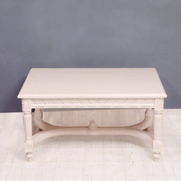 Ethnic Carved Intricate Design White Duco Teak Wood Coffee Table1