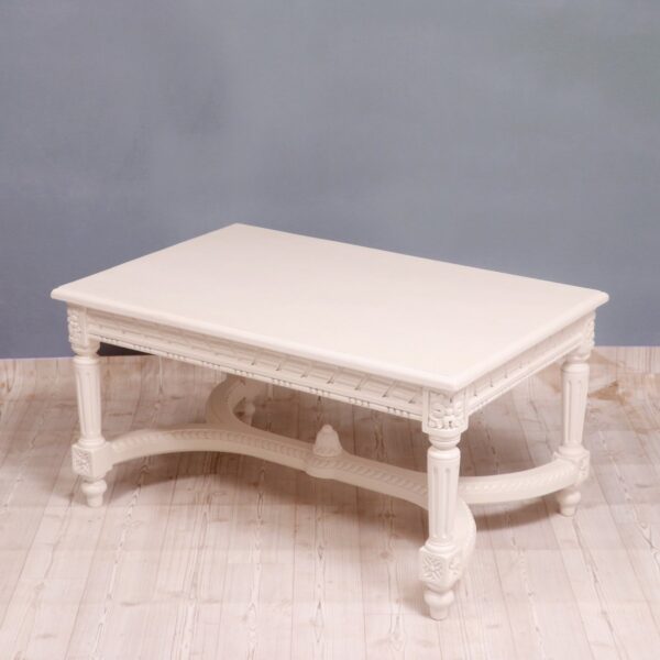 Ethnic Carved Intricate Design White Duco Teak Wood Coffee Table2