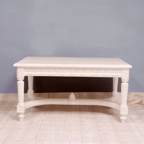 Ethnic Carved Intricate Design White Duco Teak Wood Coffee Table5