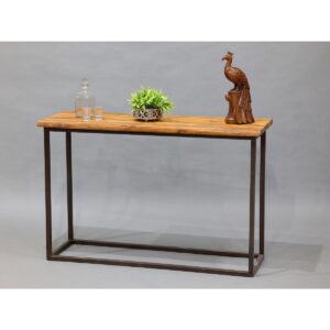 Heritage Finish Metallic Stand Solid Wood Top Console Table