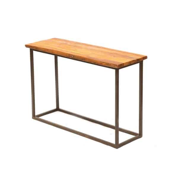 Heritage Finish Metallic Stand Solid Wood Top Console Table2