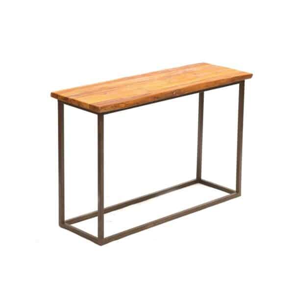 Heritage Finish Metallic Stand Solid Wood Top Console Table3