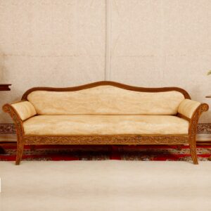 Intricate Carved Teak Wood Three Seater Sofa