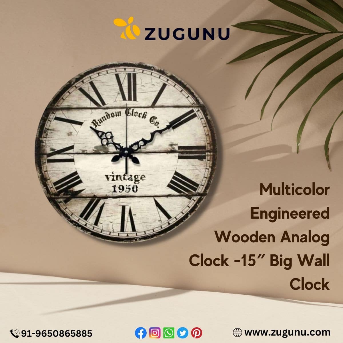Multicoloured Engineered Wooden Analog Wall Clock Zugunu