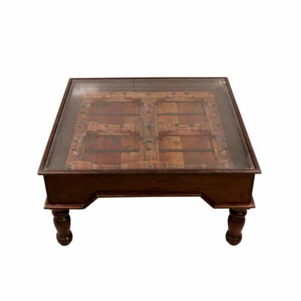 Natural Solid Wood Square Top Carving Coffee Table
