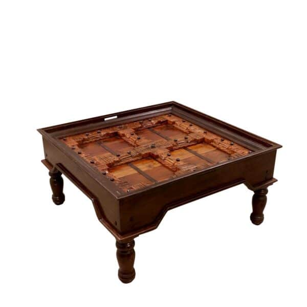 Natural Solid Wood Square Top Carving Coffee Table1 1