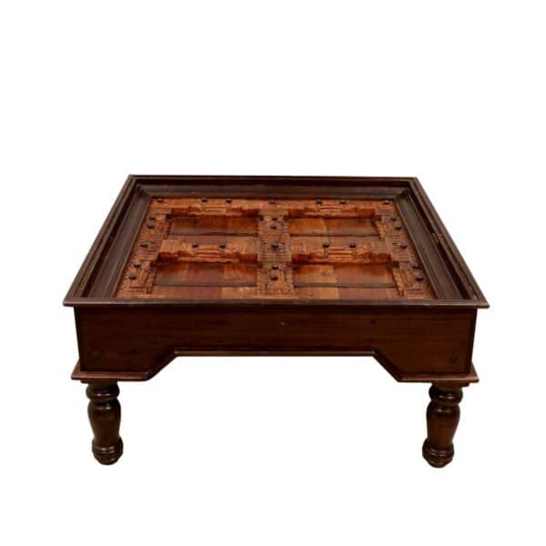 Natural Solid Wood Square Top Carving Coffee Table2