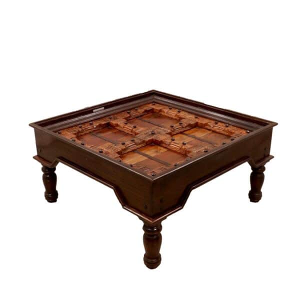 Natural Solid Wood Square Top Carving Coffee Table3