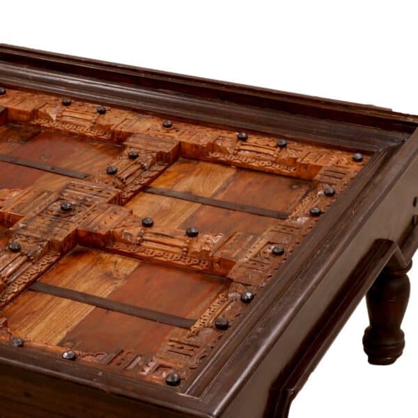 Natural Solid Wood Square Top Carving Coffee Table4