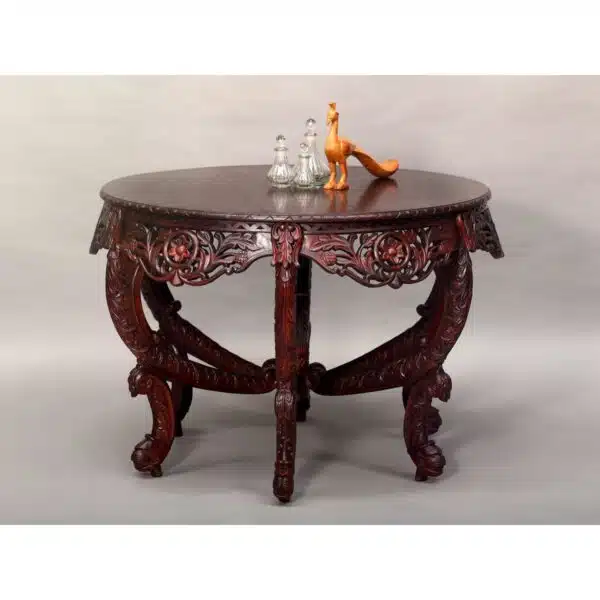 Royal Inquisitive Carved Teak Round Console Table