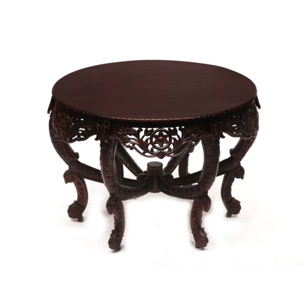 Royal Inquisitive Carved Teak Round Console Table1