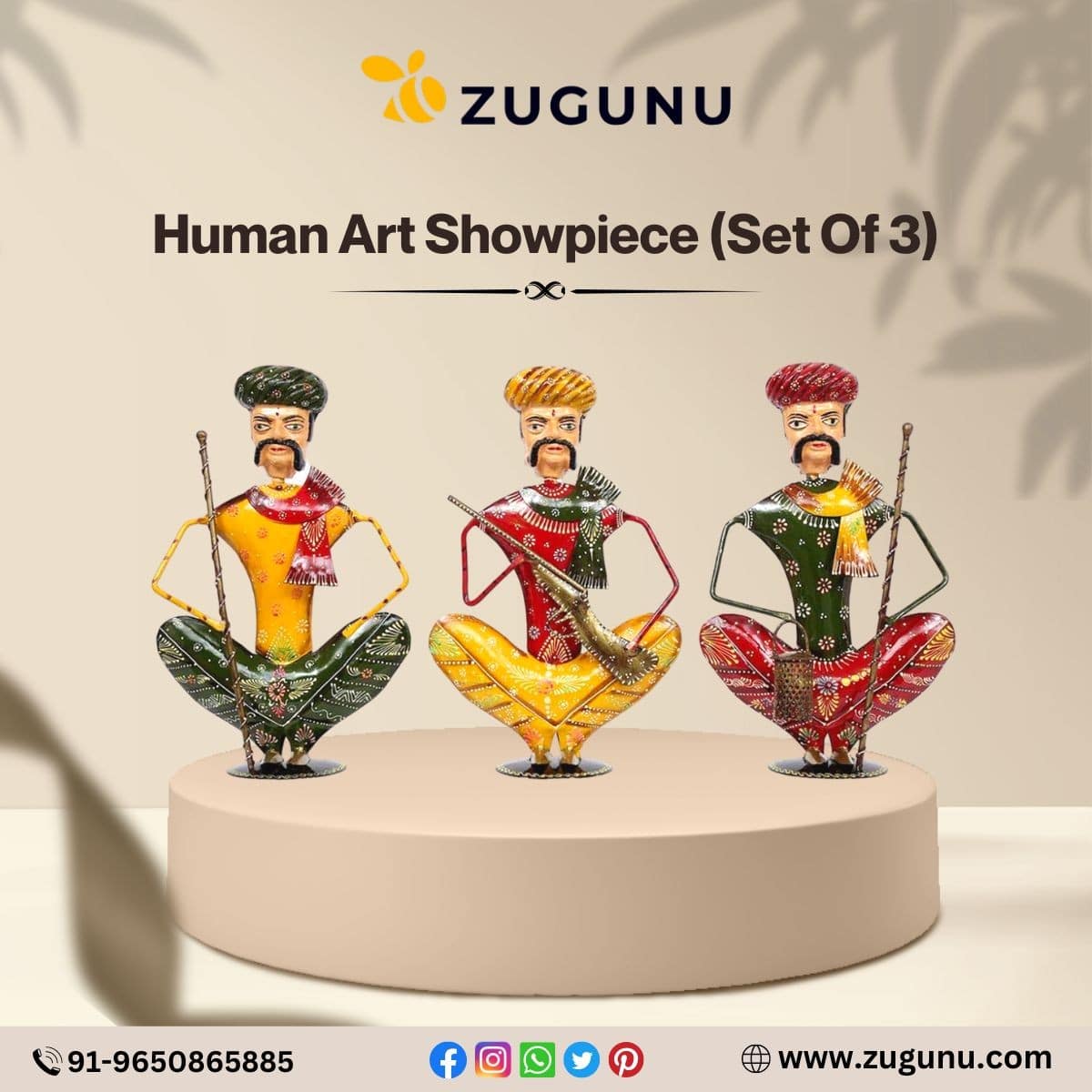 Set Of 3 Human Art Showpieces Home Decor Item Zugunu