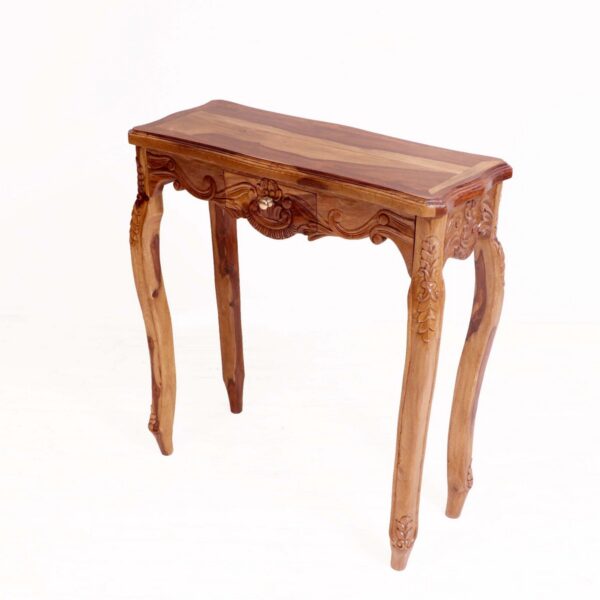 Sheesham Fusion Style Carved Console Table With Drawer3