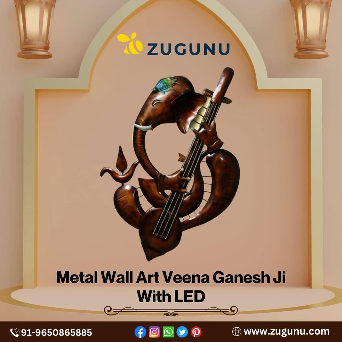 Shop For Metal Wall Art Veena Ganesh Ji With LED Zugunu