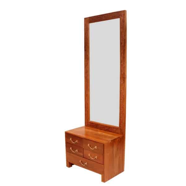 Solid Teak Wood Carved Mirror Frame With 5 Drawer Dressing Table1