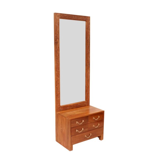 Solid Teak Wood Carved Mirror Frame With 5 Drawer Dressing Table2