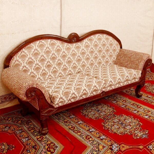 Classical British Crafted Royal Teak Wood Three Seater Sofa 4