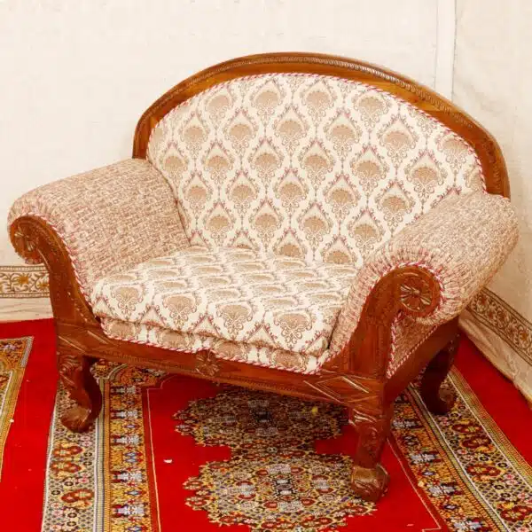 Classical British Crafted Teak Wood Royal Single Seater Sofa 2
