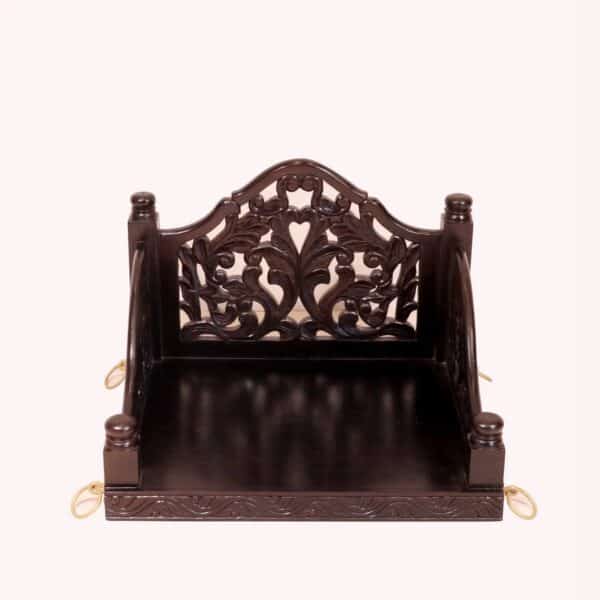 Dark Tone Carved Solid Wood Single Seater Swing