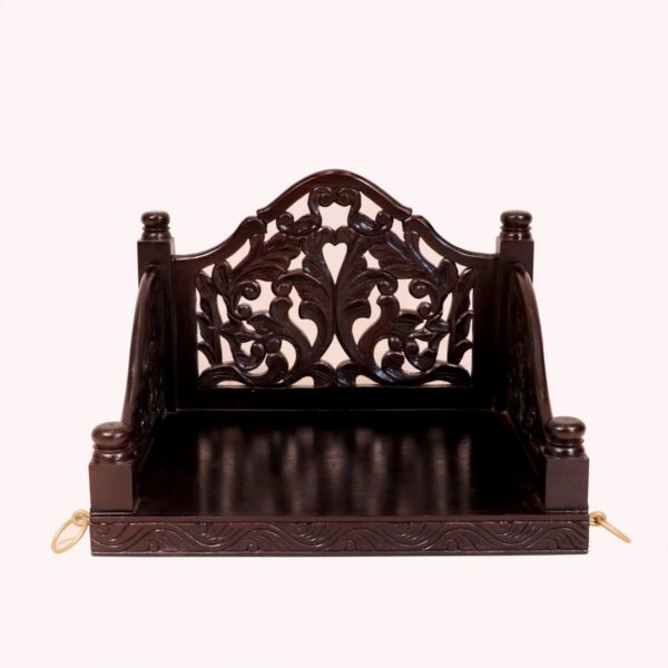 Dark Tone Carved Solid Wood Single Seater Swing 3