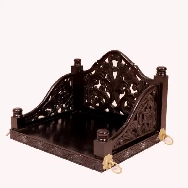Dark Tone Carved Solid Wood Single Seater Swing 4