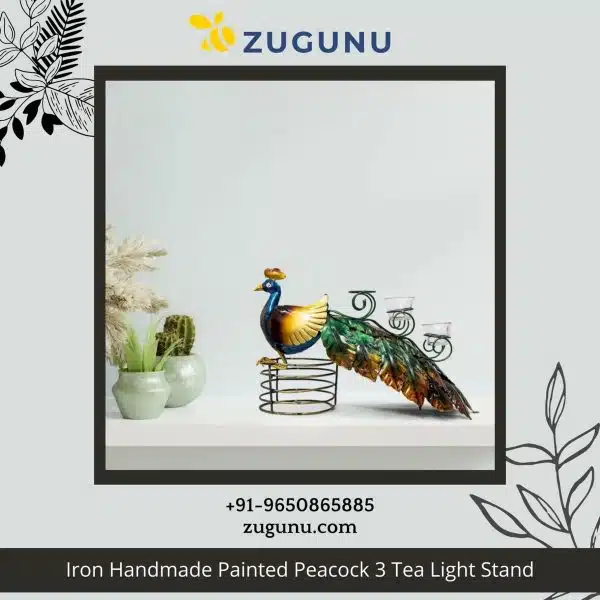 Handmade Painted Peacock Light Stand 3 Tea Zugunu