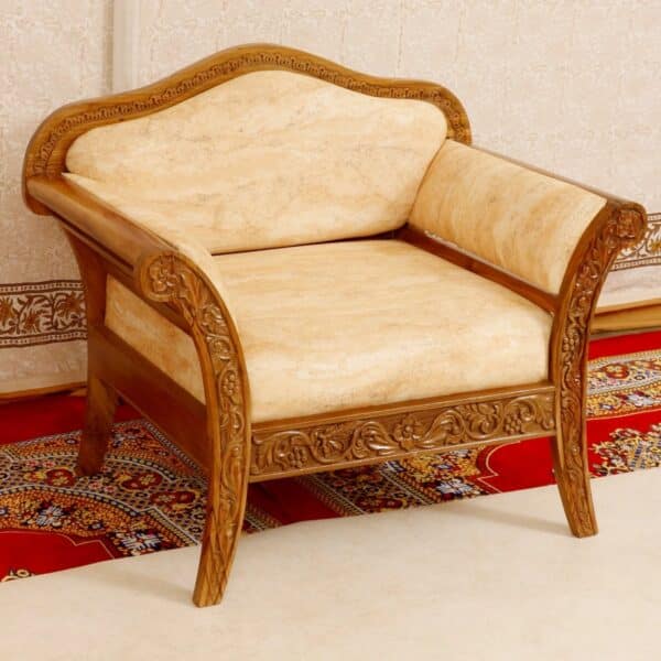 Intricate Carved Teak Wood Single Seater Sofa 2