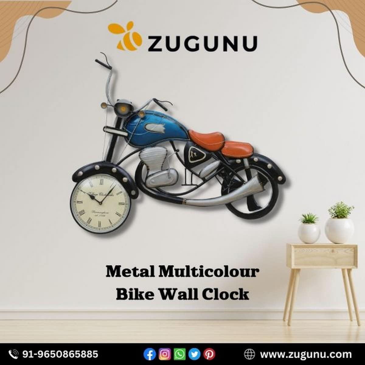 Metal Multicolour Bike Wall Clock ZuGuNu
