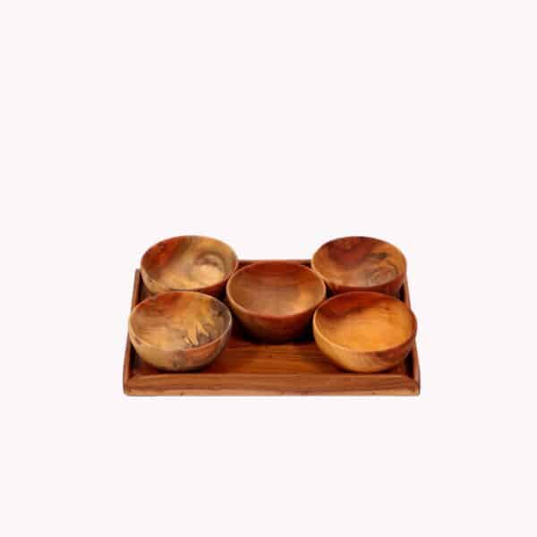 Natural Solid Wood Wooden Snack Bowl Set Set of 5 1