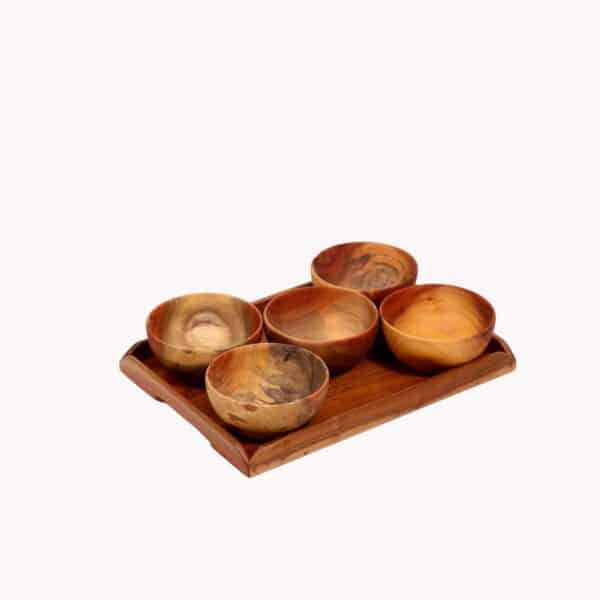 Natural Solid Wood Wooden Snack Bowl Set Set of 5 2