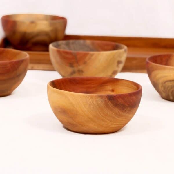 Natural Solid Wood Wooden Snack Bowl Set Set of 5 3