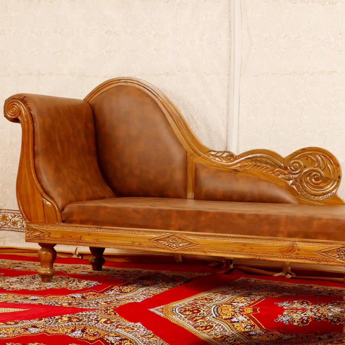 Ottoman Regal Look Teak Wood Three-Seater Sofa