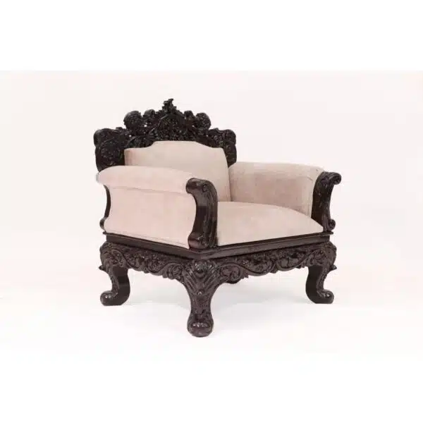 Royal Carved Teak Wood Single Seater Sofa 2