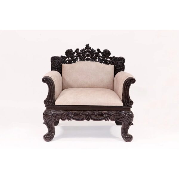 Royal Carved Teak Wood Single Seater Sofa 4