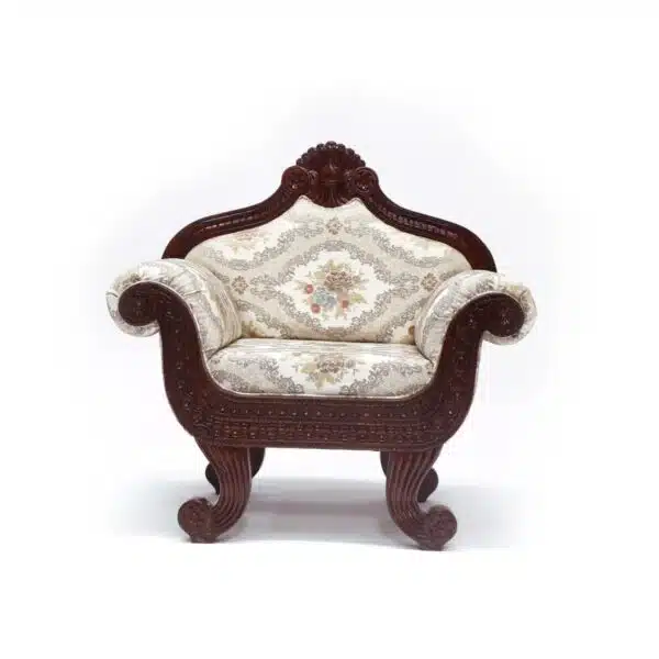 Solid Teak Wood Intricate Carved Single Seater Sofa 2