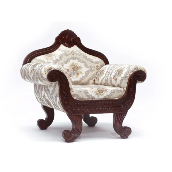 Solid Teak Wood Intricate Carved Single Seater Sofa 5