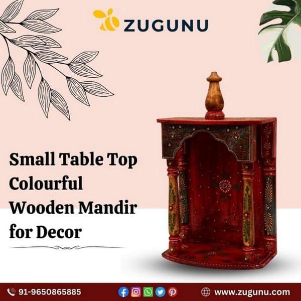 Table Top Colourful Wooden Mandir For Decor Home Decor