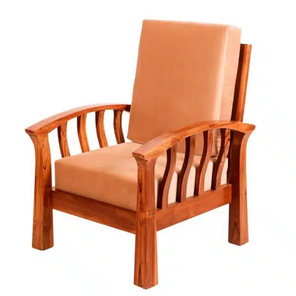 Teak Wood Curved Strip Design Single Seater Sofa 2