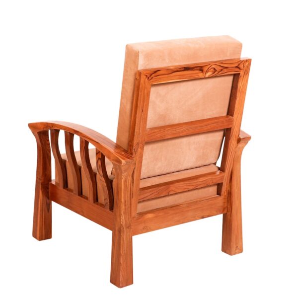 Teak Wood Curved Strip Design Single Seater Sofa 4