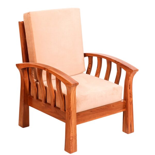 Teak Wood Curved Strip Design Single Seater Sofa 5