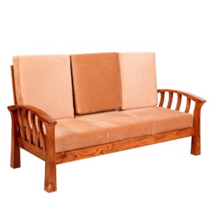 Teak Wood Curved Strip Design Three Seater Sofa