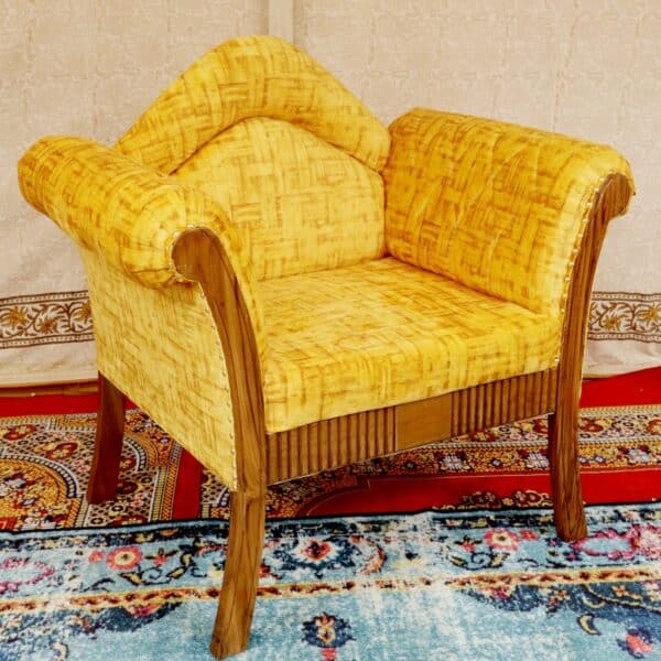 Traditional Yellow Teak Wood Upholstered Single Seater Sofa 2