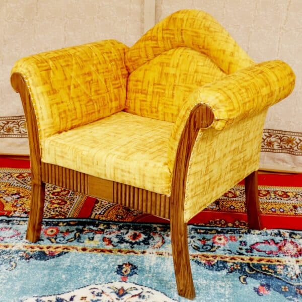 Traditional Yellow Teak Wood Upholstered Single Seater Sofa 3