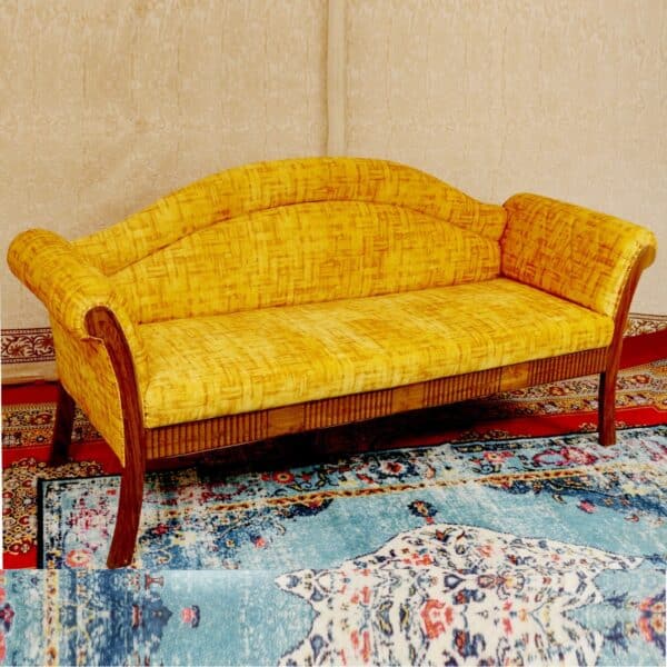 Traditional Yellow Teak Wood Upholstered Three Seater Sofa 3